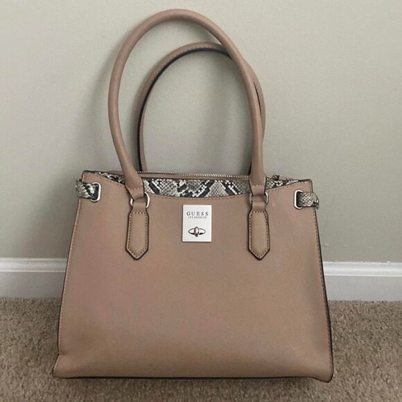 Guess Handbags - Beige Leather Guess Snakeskin Marysville Tote